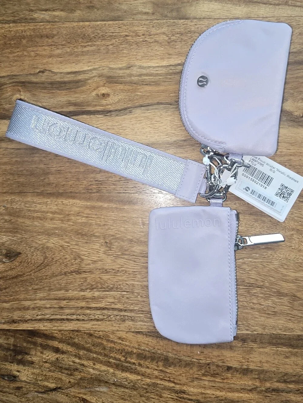 NWT Lululemon Double Pouch Wristlet with Strap In Metallic Wordmark